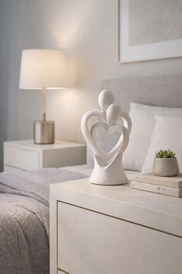 Dekoratif Sevgili Biblosu - Kalpli Romantik Figür - 14cm